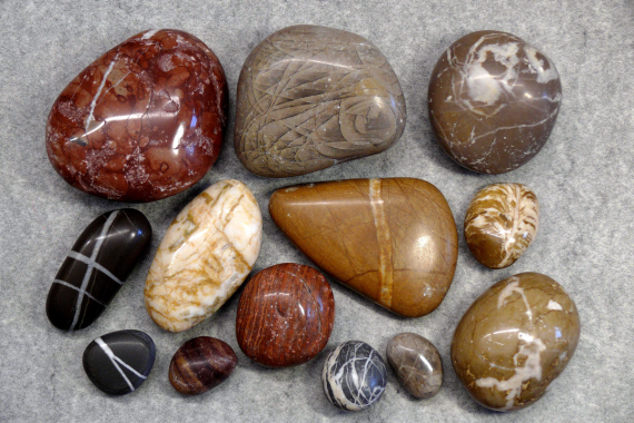 Kieselsteine in unterschiedlichen Farben und Mustern